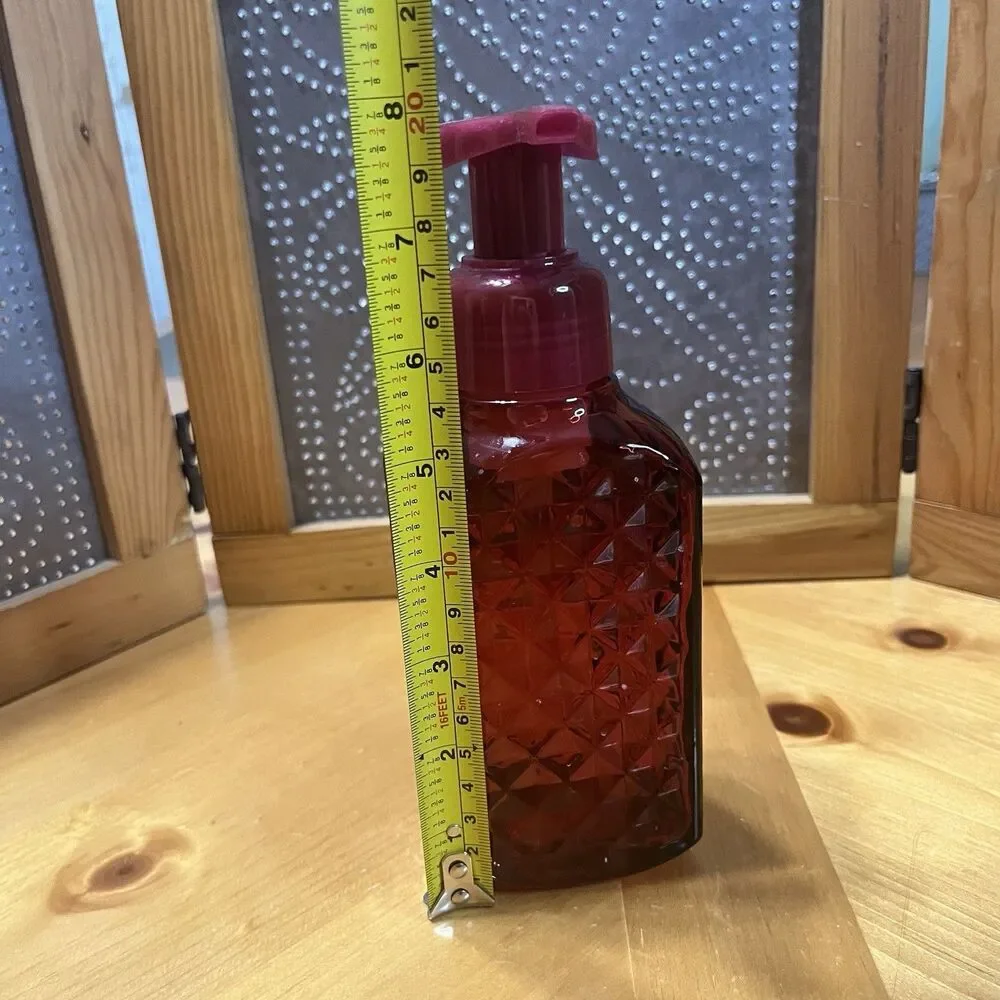 Bath & Body Works Glass Foaming Soap Holder Dispenser Pump Red Bathroom Decor